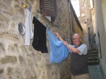 Len hanging laundry