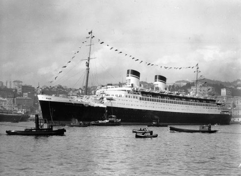 conte di savoia departs on her maiden voyage